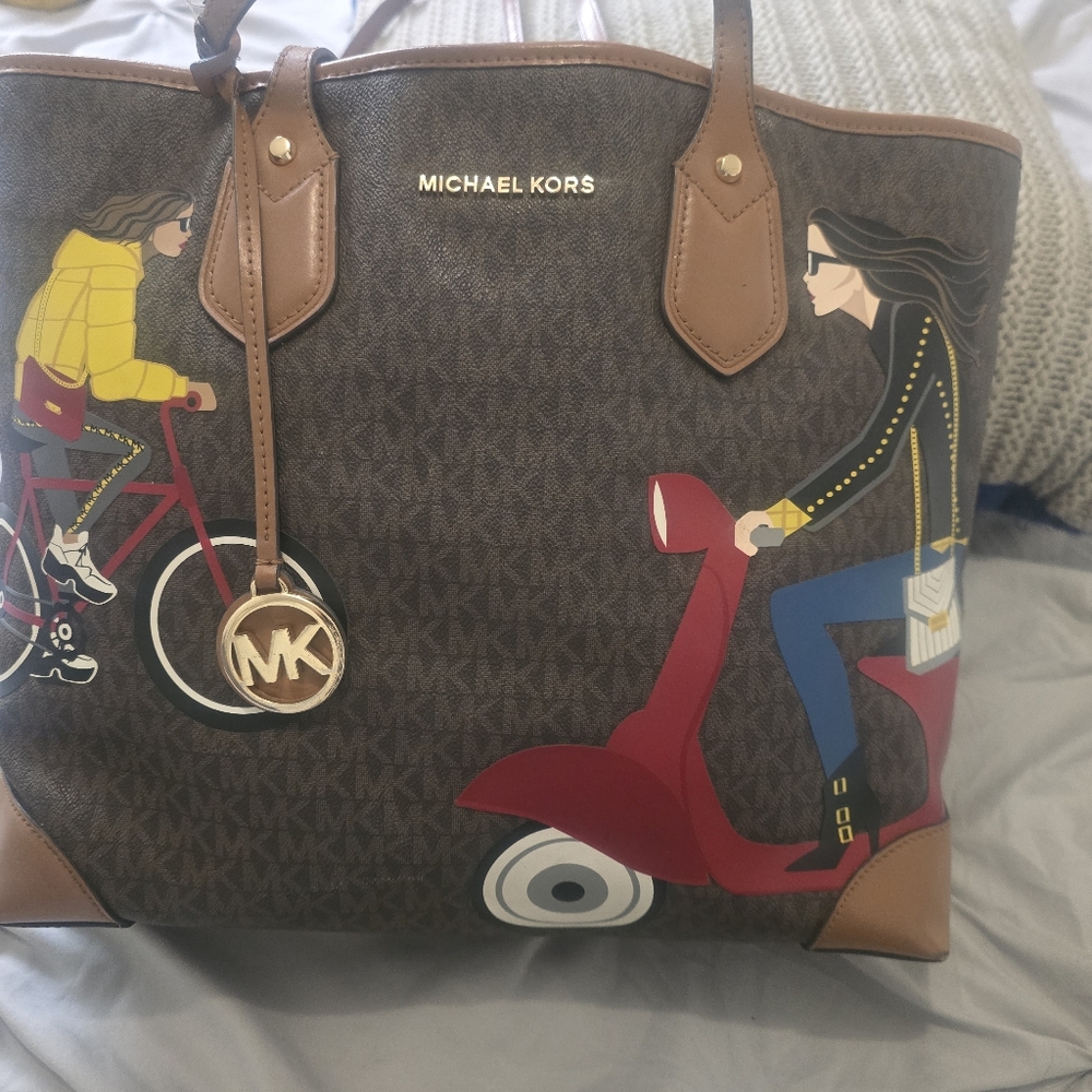 Michael Kors Brown Tote with Red and Yellow Accents